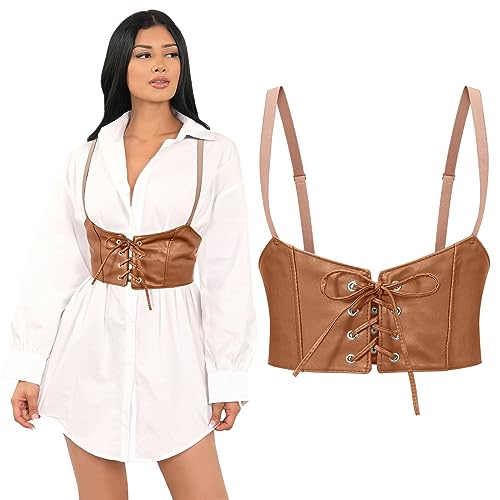 Women's Genuine Leather Waist Belt, Steampunk Underbust Corset Belt for Halloween