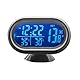 Shkalacar 3in1 Autothermometer Digitaluhr Voltmeter mit LCD Digitalmonitor, 12V Temperatur und Spannungsmesser, Erkennungsanzeige für Auto LKW SUV Wohnmobil, Blau und Orange