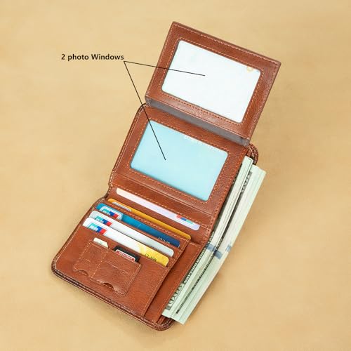 Men's RFID Shielded Three Fold Leather Wallet, 11 Credit Cards with Gift Box (Yellow Brown)3