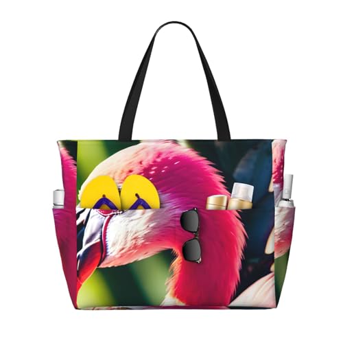 Tropical Flamingos And Pineapples Print Large Gym Tote Carry On Bag With Wet Compartment For Travel