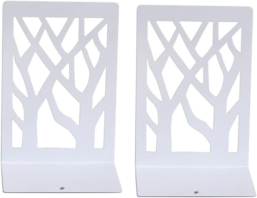 Book Ends, Bookends Heavy Duty,Book End Holder for Shelves, Metal Bookend, Decorative Tree Unique Design Book Stopper for Gift, Pack of 2,White