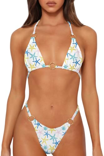 Image of MIKETAI Sexy Bikinis for Women 2 Piece Bikini Spaghetti Strap Swimsuits Solid Color Bathing Swimwear Triangle Bathing Suit