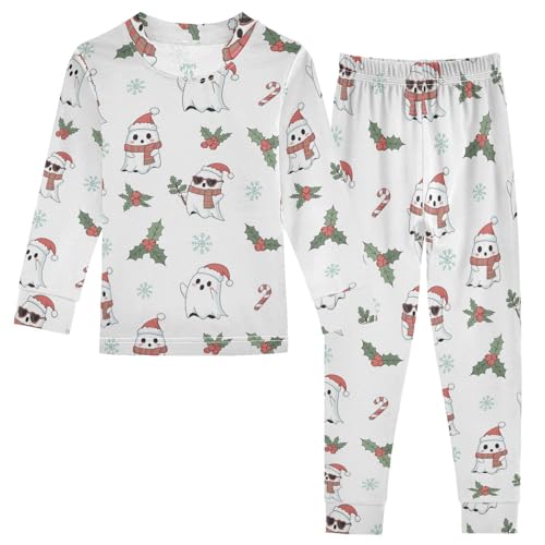 Pajama Sets Long Sleeve Christmas Ghosts Pattern Soft Comfy Sleepwear 2 Piece PJS 3-8T