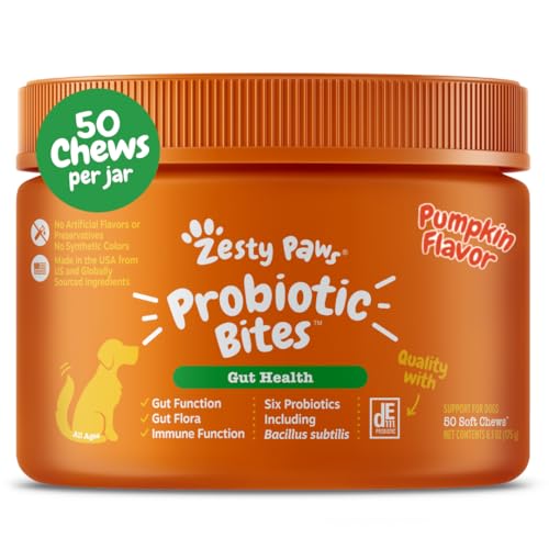Zesty Paws Probiotics for Dogs, Digestive Enzymes Gut Flora, Digestive Health, Diarrhea & Bowel Support, DE111, Dog Probiotics Soft Chew for Pet Immune System, Chicken, 50 Ct