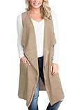 Sidefeel Women Sleeveless Open Front Knitted Long Cardigan Sweater Vest Pocket Small Khaki