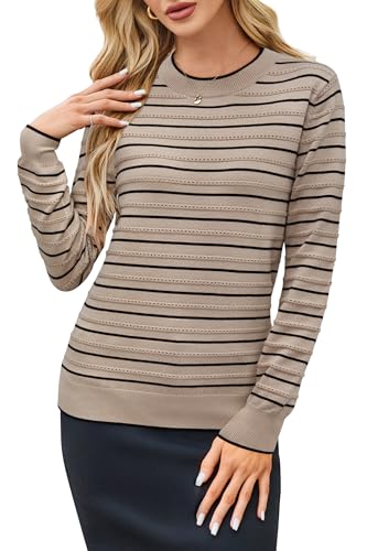Arach&Cloz Women\'s Fall Tops 2025 Striped Sweater Fashion Crew Neck Long Sleeve Outfits Trendy Blouse Knitted Casual Pullover