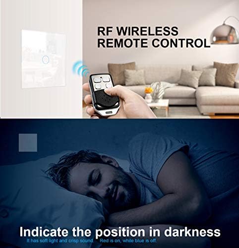 LIVOLO Wireless Remote Control Light Switch White with LED Indicator with Tempered Glass Panel Wall Touch Light Switch 1 Gang 1 Way,No Battery, VL-C301R-61-R