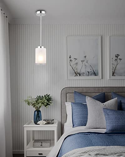 Youroke 2-Pack Pendant Light Fixtures, Indoor Brushed Nickel Kitchen Island Hanging Lights Adjustable Vintage Lamp, Mini Pendant Lights With Linen Glass Shade For Living Room Bedroom Hallway #TOP4