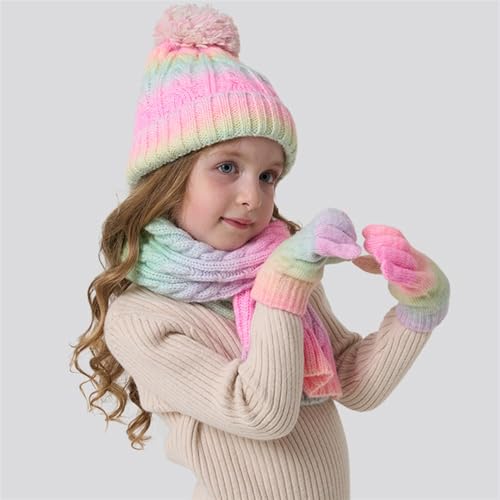 SK Studio Kids Winter Hat Gloves Scarf Set, Girls Toddler Beanie with Pom Knit Neck Warmer Gloves Fleece Lined Set4