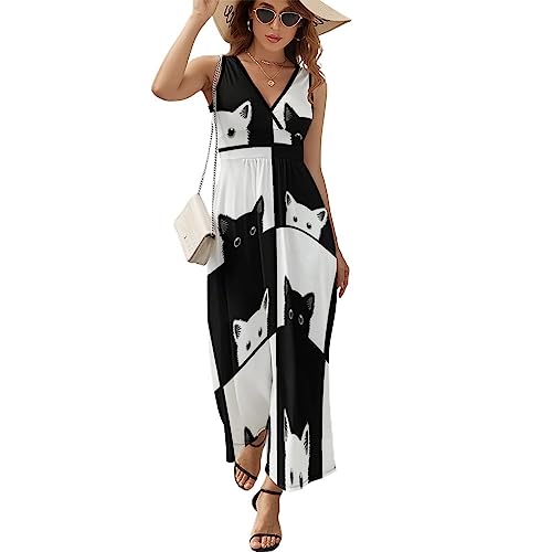 Robe à volants sans manches imprimé Multi1 coupe trapèze fluide avec décolleté col en V XL