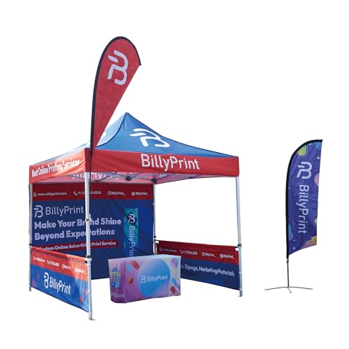 BillyPrint Custom Canopy Tent 10x10 with Logo | Pop Up Vendor Tent for Trade Shows, Events | Full-Color Printing | Optional Walls or Heavy-Duty Aluminum Frame | Waterproof Fabric | Expedited Service
