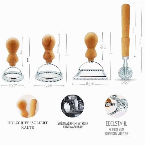Foto von Plantvibes Ravioli-Ausstecher im 4er-Set, 3 wunderschöne Ravioli-Former mit Holzgriff, Ravioli-Stempel und Raviolischneider (4)