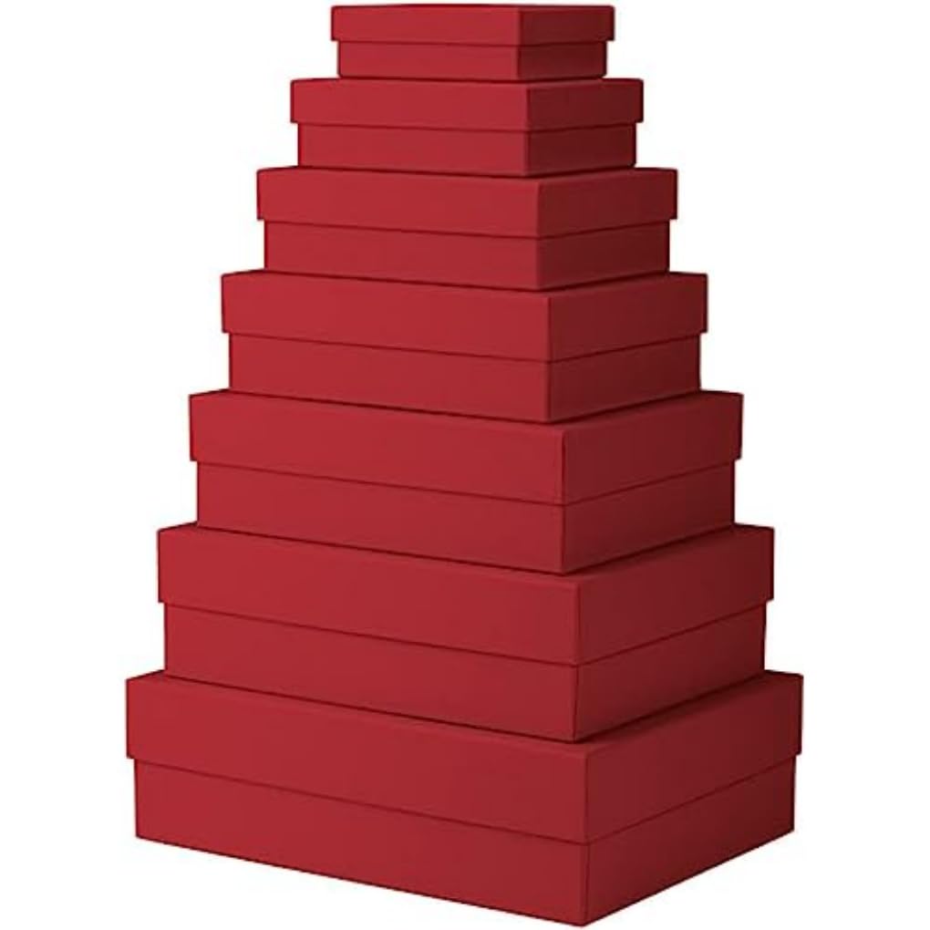 Rössler Boxline 13411453360 Gift Box with Lid Set of 7 Red Cardboard Boxes Rectangular