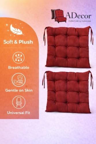 Image of A Decor Soft Cotton Chair Cushion Pad 40x40x4 cm| Comfortable Pad for Dining, Office & Study Chairs Pack of 1| (Maroon)