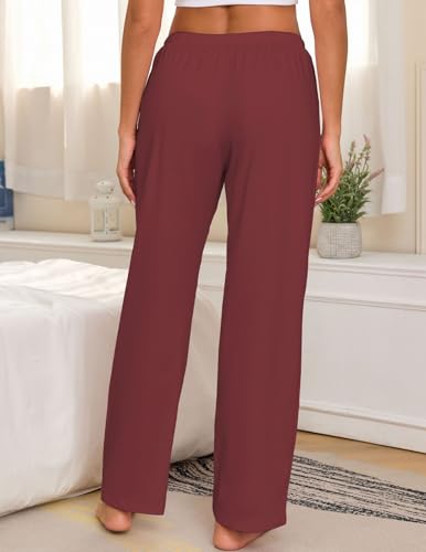 Image of Mothers Day Gift for Mom 3 Pack 100% Cotton Women Pajama Pants Elastic Waist Drawstring Loose Fit Lounge Sleep Pants