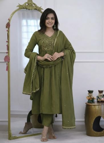 Image of MITZO Rayon Straight Kurta with Palazzo & Dupatta | Stylish Kurta Set for Women | Party & Casual Wear Kurti Set | Ethnic Dress for Women