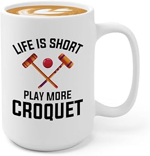 Flairy Land Croquet Coffee Mug 15oz White - Play more croquet - Tennis Racquetball Outdoor Game Netball Softball For Sport Lover