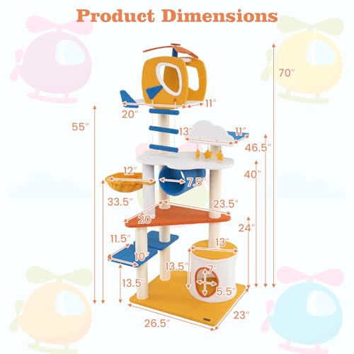 Torre para gato temática aviación 70 pulg alto multi-nivel miniatura 4
