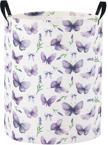 Image of Baby Laundry Basket Kids Hamper Toy Storage Bin for Boys Room Decor Baby Nursery Hamper Gift Baskets for Bedroom Bathroom(Lavender Butterfly)