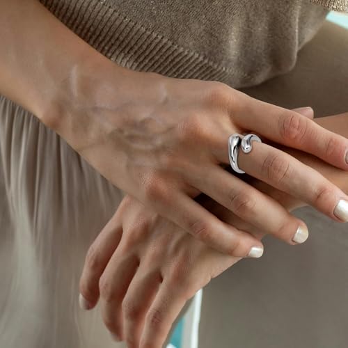 Chunky Rings 925 Sterling Silver Adjustable Teardrop Minimalist Stackable Ring Statement Open Silver Jewelry for Women Men2