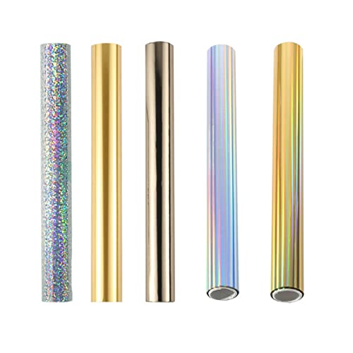 5Ppcs Hot Foil, Metallic Variety Beautiful Diamond Color, 19Cmx5 Meters Fiver Rollers Hot Stamping Foil,Foil by Laser Printer and Laminator Toner Reactive Foil for Scrapbooking Paper Crafts