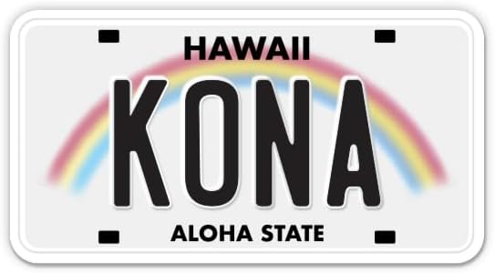Squiddy Kona Hawaii State License Plate Style - Vinyl Sticker Decal for Phone, Laptop, Water Bottle 3.5" Wide