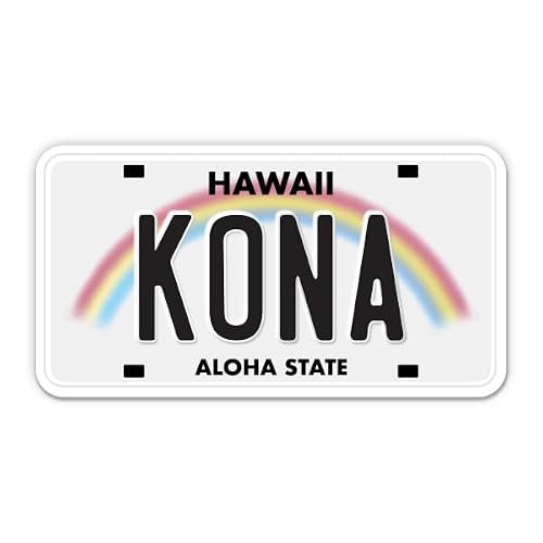 Squiddy Kona Hawaii State License Plate Style - Vinyl Sticke