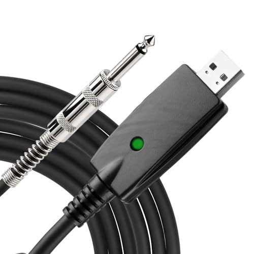 Image of USB Guitar Cable Bass to USB Connection Adapter 6.35mm 1/4 inch Recording Line Compatible with PC Mac Xbox PS4 PS3 PS2 Professional Guitar to PC Link Lead Adaptor Gold-Plated TS Mono Plug 3M/9.8FT
