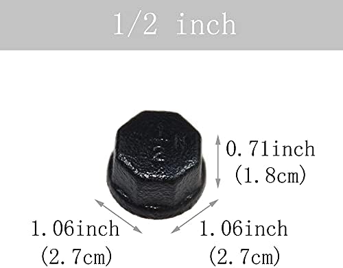 GPOWER 1/2 Inch Painted Black Pipe Caps, Malleable Cast Iron Pipe Cap Fittings, for DIY Vintage Furniture,20 Pack