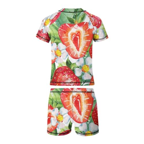 Hand Drawn Strawberry and LeavesChildren's Swimsuits Boys Two Piece Suit7-9Y（120cm）3