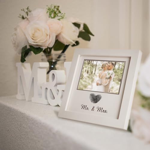Heart Thumbprint Wedding Picture Frame with Ink Kit, Engagement Gifts for Couples Keepsake Wedding Registry Search Personalized Bridal Shower Gifts for Mr And Mrs Newlywed (White) - Image 5