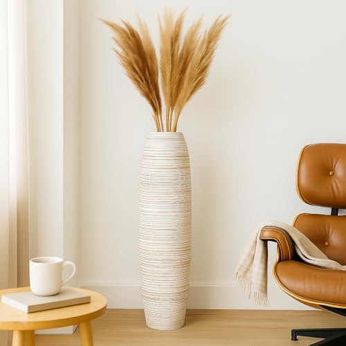 Image of Leewadee Large Floor Vase 34 inches Mango Wood for Pampas Grass, Dried Flowers