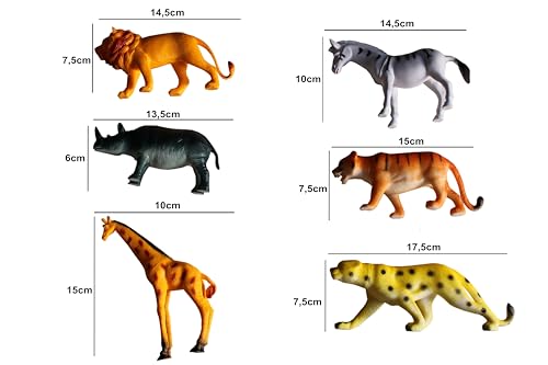 6 Animais Selvagem De Borracha Grande Tigre Leão Girafa