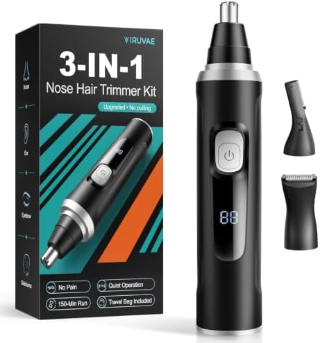 Nasenhaartrimmer Herren: IRUVAE innovativer Hochdrehmoment-Motor für ziepfreies und schmerzfreies Trimmen - 3-in-1 Nasenhaarschneider Ohrhaartrimmer & Augenbrauen Trimmer Set mit D
