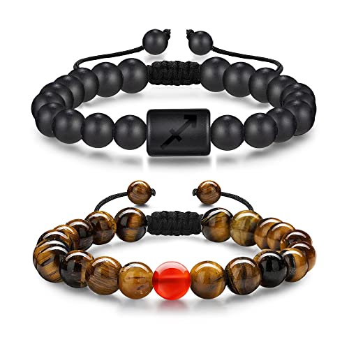Zodiac Sagittarius Gifts Bracelets for Men Women, regalos de pulsera para hombres 8mm Natural Tiger Eye Matte Agate Beaded Bracelets Constellation Bracelets Sagittarius Gifts Birthday Jewelry for Men