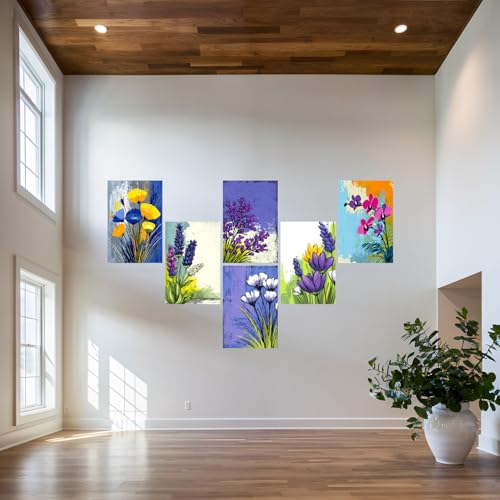 Image of SiddArtify Floral Wall Art Prints Set - Abstract Botanical Poster Decor for Living Room Bedroom Office - 8x12 Sticker Pack of 6