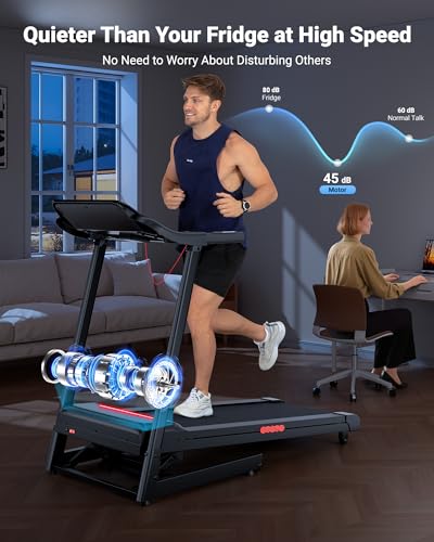 Image of THERUN Incline Treadmill, Treadmill with Incline Brushless Treadmill | 12% auto incline, 400lb, 3.0HP, 18 inch LED, shock-absorbing, wide belt, hydraulic folding, space saving, ipad holder