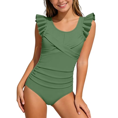 Maillot de bain une pièce dos volanté ado avec coupe ajustée piscine
