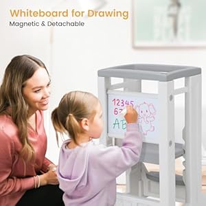 Toddler Tower Toddler Step Stool with Whiteboard & 4 Adjustable Heights, Toddler Kitchen Stool Helper with Safety Rail, Baby Standing Tower Montessori Learning Step Stools for Kids Boys Girls Children Toddler Tower Toddler Step Stool with Whiteboard 4 Adjustable Heights Toddler Kitchen Stool Helper with Safety Rail Baby Standing Tower Montessori Learning Step Stools for Kids Boys Girls Children