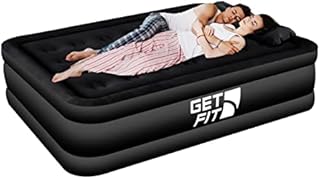 Get Fit Air Bed with Built In Electric Pump - Premium Double Size - Blow Up Bed with 2 x Free Pillows - Elevated Inflatable Air Mattress for Outdoor, Camping, Tents - Black/Grey