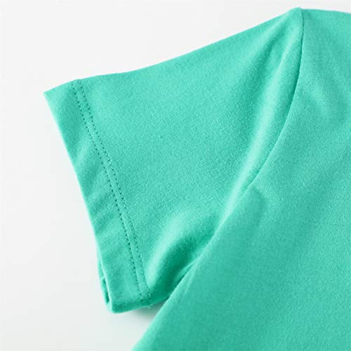 Hileelang Girls Dress Embroidery Green Flower Short Sleeve Summer Cotton Casual Basic Tunic Shirt Playwear Jersey Dresses 4T #TOP4