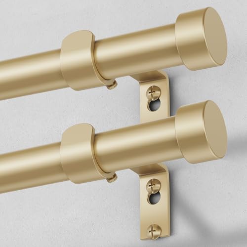 VOIIY 2 Pack Gold Curtain Rods, 18-45 in, 1" dia