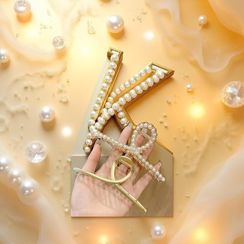 2 Piezas Pinzas para Cabello Grandes de Metal con Perlas en Oro Mate para Mujeres miniatura 6