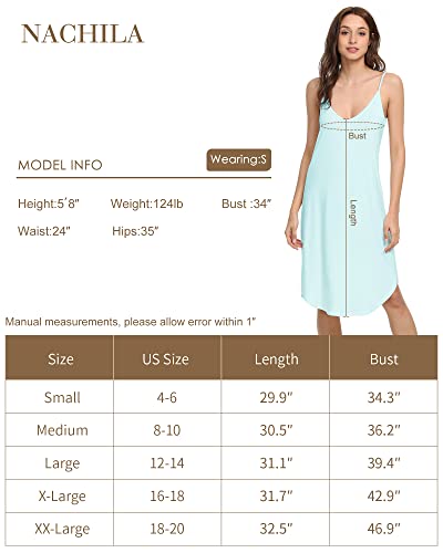 Nachila Women's Bamboo Chemise Nightgown Soft Full Slips Dress Spaghetti Straps Sleepwear Plus Size Loungewear White S #TOP5