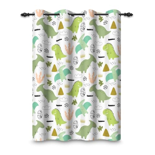 ggaimwf 107x160cm Cortina Opaca Dinosaurio de Dibujos Animados para Dormitorio Infantil Animales Lindo Dinosaurio Verde Cortinas con Ojales para Ventanas para Cuartos de bebés Varones,1 Panel