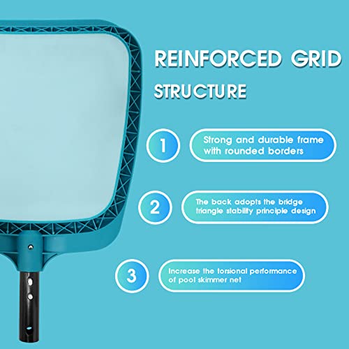 POOLWHALE Professional Pool Skimmer Net,Fine Mesh Net Bag,Heavy Duty Swimming Leaf Skimmer Cleaning Tool - Fast Cleaning,Debris Pickup Removal- Fits Standard Swimming Pool Poles(No Pole) - Image 3