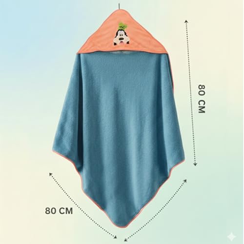 Image of Ultra-Soft Baby Hooded Towel | 4 Characters Stickers for Baby |100% Cotton, Hypoallergenic & Super Absorbent Bath Wrap for Newborns & Toddlers | Cute Animal Design (Blue & Orange)