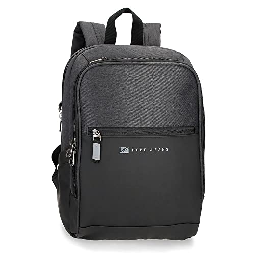 Pepe Jeans Jarvis Mochila para Portátil Adaptable hasta 12' Negro 25x36x10 cms Poliéster con detalles en Piel Sintética 9L