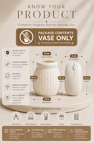 Image of Divyakosh Decorative Flower Vase's (VASE ONLY NO PLANT INCLUDED) for Home Decor| Modern Woven Texture Vases for Center Table, Bedroom, Office Desk | Home Decoration Items for Living Room|Plastic Pots|