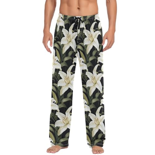 ALAZA Men's White Lily and Plant Sleep Pajama Pant